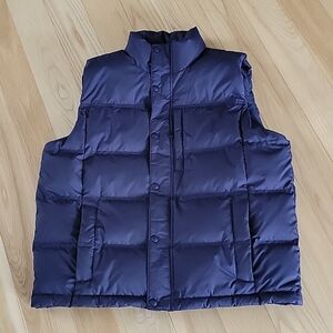 L.L.Bean L Reg Navy Puffer Vest Zip Snap Winter Jacket